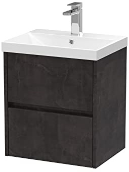 Hudson Reed Wall Hung 2 Drawer Vanity Unit & Thin-Edge Ceramic Basin, 500mm, Matt Metallic Slate