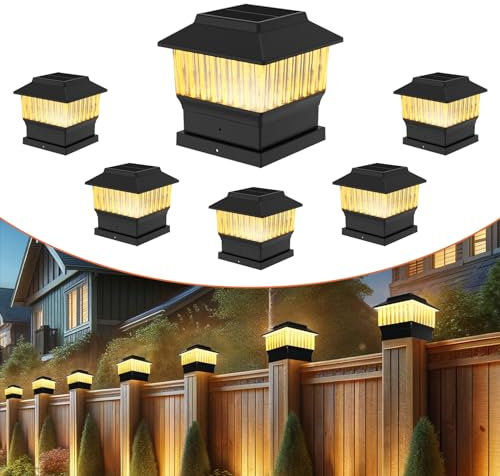 Involux Modern Solar Post Cap Lights #2 (fits The Post of True 4x4, Nominal 5x5), 50 Lumens with Three Color Temperature Options, Outdoor Deck Fence Post Light, Waterproof, Black, 6 Pack