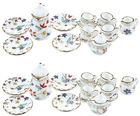 KVSERT Service à thé miniature en porcelaine 30 pièces avec assiette, motif floral coloré