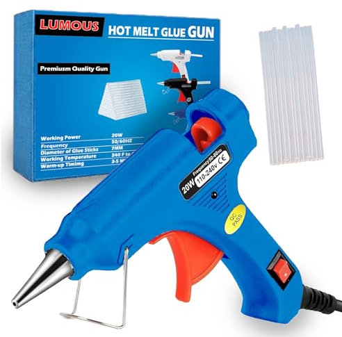 EXPECTRO Hot Glue Gun 20W UK Plug Mini Heats Up|Super Glue Gun for Crafts with 50Pcs Glue Sticks (100mm x 7mm), Hobby, Craft, Home Repairs, Fabric, Wood, Glass, Card ON-Off Switch for DIY Arts (Blue)