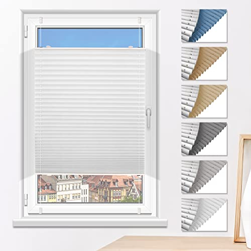 Plissee Verdunklung ohne Bohren Klemmfix Weiß 80x110cm(BxH) | Verdunklungsplissee Faltrollo 100% Blickdicht Sonnenschutz & Schallschutz Plisseerollo für Fenster & Tür