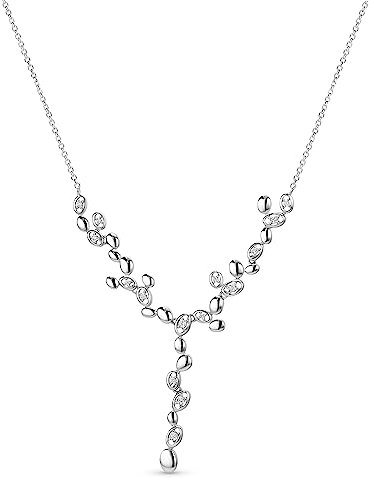OROVI Schmuck Damen Collier Statement Kette mit weiße Funkelnde Zirkonia Steine die den modernen Anhänger zieren Zeitlose moderne Silberkette Halskette aus 925 Sterling Silber, 45 cm lang