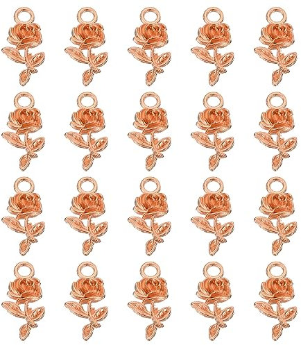 PATIKIL Rose Charm, 50Pcs Mini Rose Flower Pendant Charm Bulk Vintage Metal Designer DIY for Making s s Wedding Crafts, Rose Gold