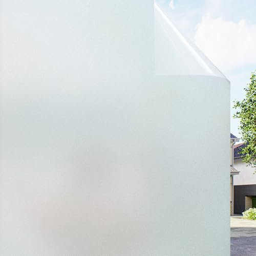 Linarun Vinilo Opaco para Ventanas Vinilos para Cristales Estático Lamina Solar Ventana Autoadhesivo Cristal Opaco Privacidad Translúcido Vinilos para Mamparas Ducha Baño Cocina Oficina Hogar, Blanco