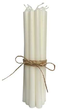 12er Pack dünne Stabkerzen H:20 cm Ø:1,3 cm div. Farben Brenndauer 2,5 Stunden Kerze Advent Weihnachten, Farbe:Weiß
