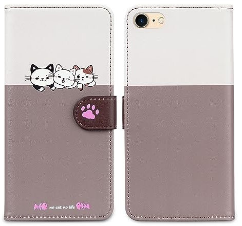 Nbziyoo Phone Case for iPhone 7/8,Cartoon Cats/Dogs Patterns Flip Wallet Case with Card Slots, Premium Magnetic PU Leather Cover Case for iPhone SE(2020)/SE(2022), Light Gray