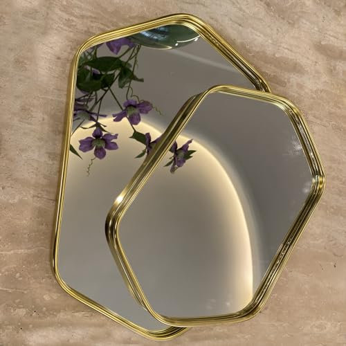 Perfum Trays,Gold Mirror Tray,Vanity Decorative Tray,Non Slip Hexagonal Perfume Organizer for Jewelry,Bathroom,Coffee Table (Hexagonal(M+L))