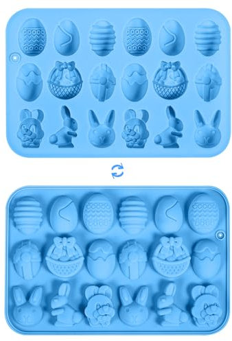 Moule Pâques en Silicone pour Chocolat Bonbons, Moules à Chocolat Silicone Lapin de Pâques Divers Moules en Forme d'Oeufs Outil de Cuisson et d'Artisanat DIY pour Fête de Pâques (Bleu)