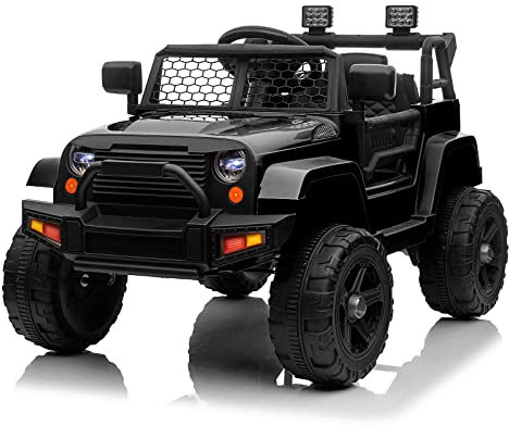 Karlhome 12V Electric Ride on Cars for Kids, Electric Ride-ons with Remote Control, 2 Motors Ride on Off Road Truck Toy w/Openable Doors, Slow Start, Horn, LED Lights, MP3 Radio, 3 Speeds (Black)