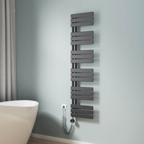 EMKE Scaldasalviette elettrico da bagno, 1599 x 400 mm, scaldasalviette elettrico con termostato, scaldasalviette elettrico, scaldasalviette con barra riscaldante antracite, 800 W