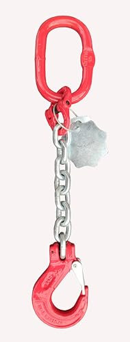 Kettengehänge 1-Strang 8mm nach EN 818-4 hochfest und geprüft verzinkte Kette Tragfähigkeit:2t Beschlagteile nach EN 1677-2 Anschlagkette Krankette Länge:2m Lasthaken mit Sicherung