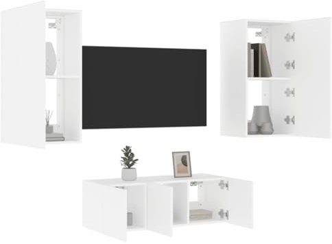 ShGaxin 3216818 Meuble TV mural avec 4 pièces en bois d'ingénierie blanc