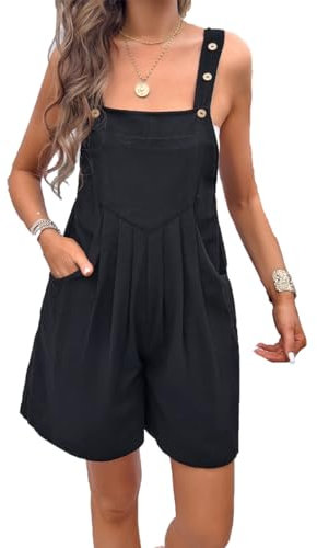 LIAOPUFUS Donna Salopette Big Pants Orlo Pantaloncini Casual Con Tracolla In Tinta Unita Jumpsuit Con Gonna Plissettata Tascabile Grandi Dimensioni (1 nero,L)