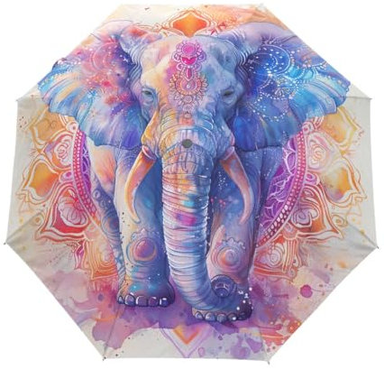 GAIREG Regenschirm, Elefant, Boho, Mandala, Reise-Regenschirm, winddicht, automatisches Öffnen, Schließen, faltbarer Regenschirm, Violett