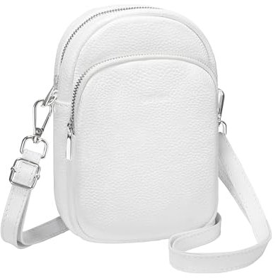 befen White Crossbody Bag for Women Soft Leather Cell Phone Crossbody Bag Small Over the Shoulder Bag for Women with Functional Pockets