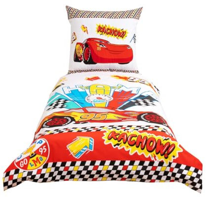 JACK Renforcé Wende Bettwäsche 2 TLG. 135x200cm Cars Champ Disney Rot Auto Reißverschluss