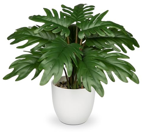 Hollyone Kunstpflanze Klein, 28 cm Philodendron Pflanze Künstlich mit Topf, Kunstpflanzen Wie Echt, Gefälschte Pflanze für Badezimmer Deko Wohnzimmer Schlafzimmer Tischdeko