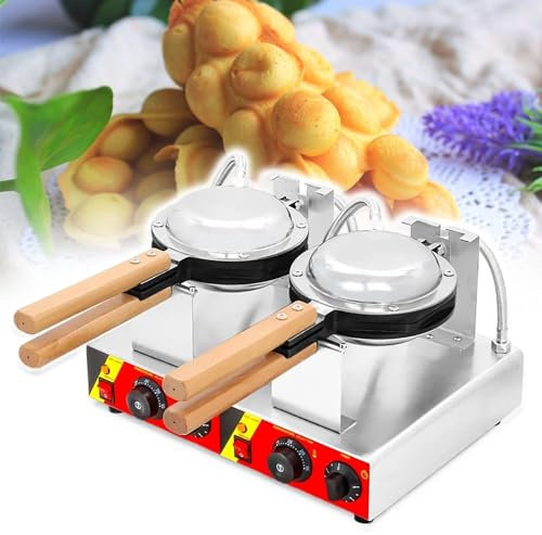 Eastnmythet Commercial Bubble Waffle Maker, 1400W Egg Waffle Machine Bubble Waffle Iron with 180° Rotatable & Wooden Handles, 50-300℃ Adjustable,2 Head-110V