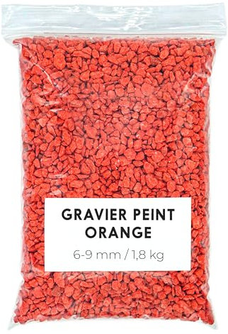 Landare Gravier Coloré Orange 1,8Kg - Pierres de Couleur - Gravier - Gravier Decoratif - Gravier pour Vases et Pots (6-9 mm) (Orange)