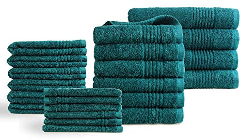 PHLOX Handtuch Set 22-teilig – 100% Baumwolle – Oeko-Tex Zertifiziert | 600 g/m² – Weiche & saugfähige Qualität – Inklusive 4X Badetuch, 6X handtücher Set, 6X Gästetüchern, 6X washcloths (Mosaic)