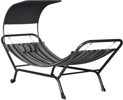 Outsunny Sonnenliege mit Sonnendach, Kopfstütze und Rollen, aus Stahl und Polyester, Maße: 240 x 92 x 148 cm, Dunkelgrau