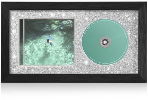 TAYRTVO Display-Rahmen für CD-Hüllen und Discs aus Massivholz - Wandmontage und Signierter Rahmen, Glitzernder Schwarzer Stil, 20,1 x 36,3 cm