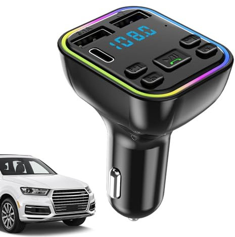 Transmisor FM para Coche | Receptor De Radio Inalámbrico 5.0 De Luces De Colores con Conector De Disco U,Llamadas Manos Libres 5.0 Receptor FM para Unidad USB