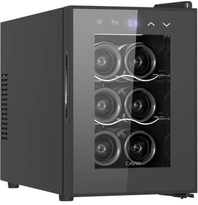 Cavin Kleiner Weinkühlschrank Tundra Collection 6 Black – nur 35 dB – thermoelektrisch – 6 Flaschen – elegantes Design – modern und effizient