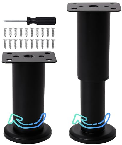 INMOZATA 4x Furniture Legs, 12-18cm Height Adjustable Legs with Screwdriver &20 Screws, Metal Sofa Legs Bed Legs Cabinet Legs, for Table Desk Chair Replacement Furniture Feet, Black
