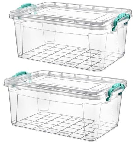 Best House Plastic Storage Box with Lids - Pack of 2, Food Container, Stackable Clear Multipurpose use for Home Kitchen Office supplies, Tools Crafts Household Essentials Versatile Use (5 Litres)