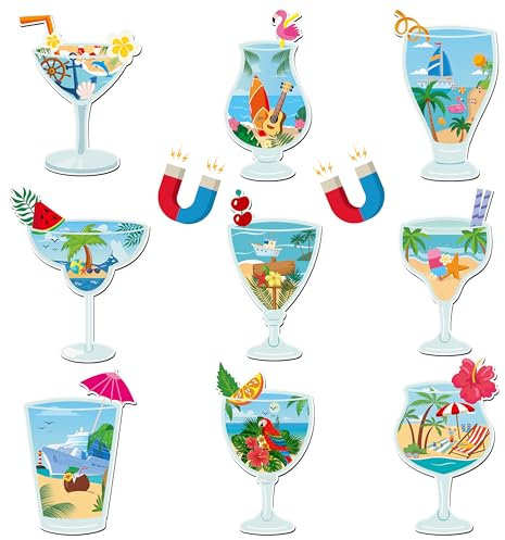 JAPBOR Magnetische Kreuzfahrt-Tür-Dekorationen, Sommer, Strand, Cocktail, Kreuzfahrt, Cocktail, Getränke, Auto, Schiff, Kühlschrankmagnete, Aufkleber, lustiger Hawaii-Kühlschrank, magnetische