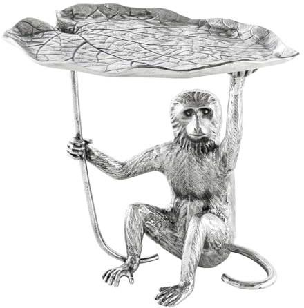 Beistelltisch WILDLIFE MONKEY 55cm - silber - Metall - handgefertigt | Montiert, detailgetreue Affen-Figur, als Beistelltisch nutzbar, hochwertig, für Wohnzimmer, 5 kg Belastbarkeit, pflegeleicht