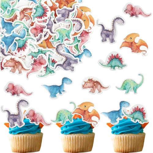 FENQURO 50 Stück Tortendeko Dinosaurier Geburtstag Deko, Dino Tortendeko, Dino Kuchen Deko Kindergeburtstag, Dino Kuchendeko, Dino Geburtstag Muffin Deko, Tortendeko Dino