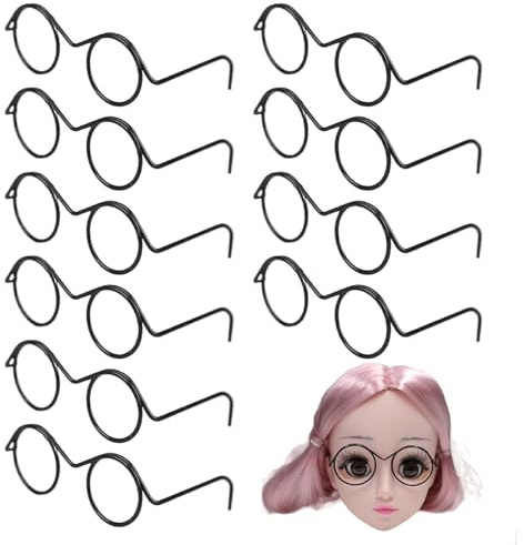 10 Paar Puppenbrille, schwarze Metalldraht winzige Brillenrahmen, klassische Retro -Mini -Brillen runde lichtlose Rahmen -Brillen für Handwerkspuppen Haustiere Kostüm Cosplay -Foto -Requisiten.