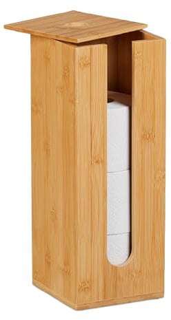 Relaxdays Portarotoli Carta Igienica, Contenitore Porta 4 Rotoli di Riserva, 40,5x15x15 cm, Piantana in bambù, Naturale, Silicone, Fibra di Legno