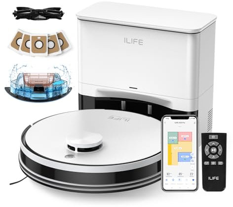ILIFE A30 Pro, aspiradora y mopa con estación de vaciado automático 60 días, navegación LiDAR, mapeo del hogar, zonas de exclusión, control remoto/Alexa, para suelos duros