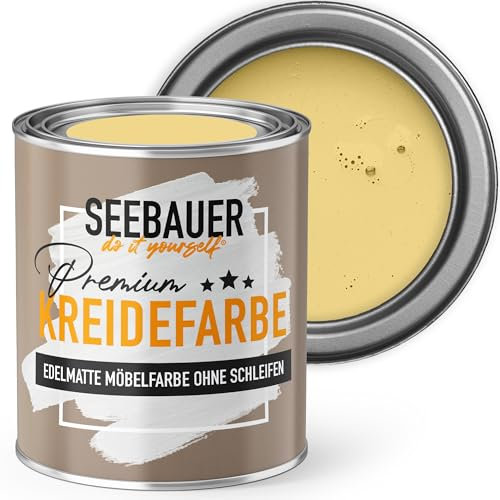 SEEBAUER diy Kreidefarbe für Möbel Hellgelb 375ml für Innen (No. 447 Maple Leaf) Möbelfarbe ohne Schleifen - Holzfarbe extra matt - Holzlack, Möbellack hohe Deckkraft