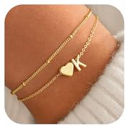 TINGN Armband Damen Gold, 14K Gold Vergoldete Herz Armbänder Mädchen Layered Armband mit Buchstaben K Charm Armkette Buchstaben Armbänder für Teenager Mädchen Goldschmuck Damen Geschenke für Frauen