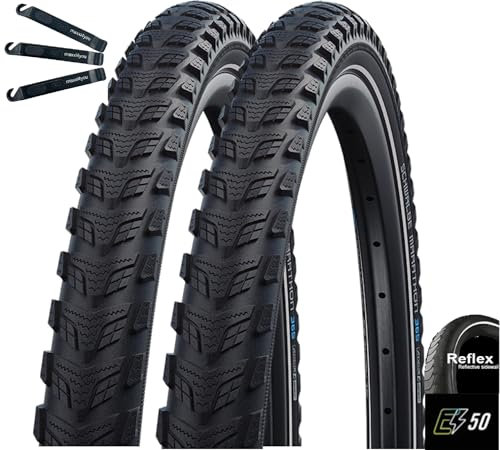 2 x Schwalbe Marathon 365 GreenGuard E-50 Fahrradreifen Schwarz mit Reflex 40-622 (28 x 1,50) inkl. maxxi4you Reifenheber