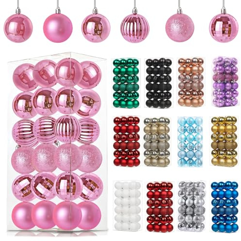 36Pcs Baby Pink for Christmas Tree Decorations,30mm/1.18 Mini Xmas Bauble Hanging Ball,Christma Balls Ornaments with String,Shatterproof Pink Christmas Baubles for Xmas Tree Wedding Holiday Party