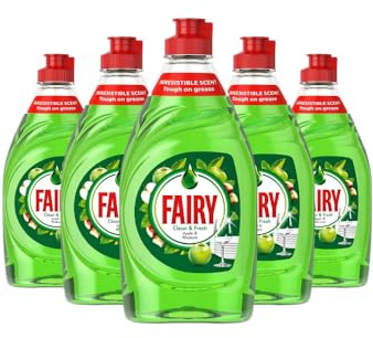 Fairy Washing Up Liquid 5 x 320ml APPLE & RHUBARB 320ml | Dishes Grease Cleaner | Exceptional Cleaning Power | Easy and Effortless Cleaning