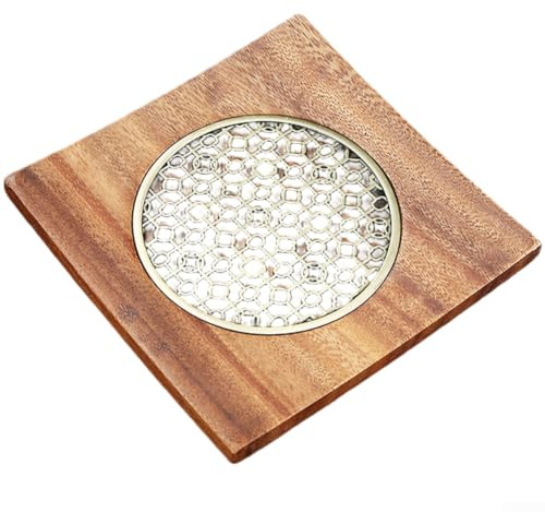 Honseadek Posavasos cuadrado de madera de nogal americano para bandeja de tetera con bordes lisos y base plana para protección de superficies de mesa (estilo dos: azulejo)