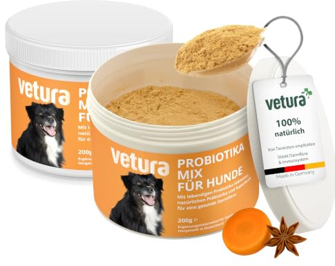 Vetura Probiotika Mix - Pulver für Hunde 2 x 200 g – Darmflora, Immunsystem | Mit Bacillus velezensis, Flohsamenschalen, Inulin & Pektin, histaminfrei, vegan, getreidefrei, Made in Germany, GMP+/ISO 9001