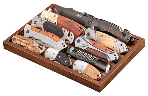 Emfogoo Knife Display Case, 1 Piece Wooden Dagger Storage Tray up to 10 Daggers, Folding Knife Collection Case Holder for Collections, Gift (Walnut)