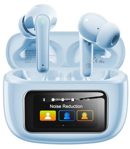 Kopfhörer Kabellos Bluetooth 5.4, In Ear Kopfhörer Bluetooth mit Touchscreen & 5 EQ Modi, Bluetooth Kopfhörer ANC/ENC Noise Cancelling, 8H Spielzeit, IPX7 Wasserdicht Sport & Gaming Kopfhörer-Hellblau