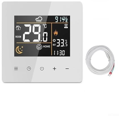 Hosrivae WiFi Programmierbares Thermostat für Zuhause, LCD-Farbdisplay, ABS/PC-Gehäuse, Frostschutz & Fernbedienung per App(WHITE-25A)
