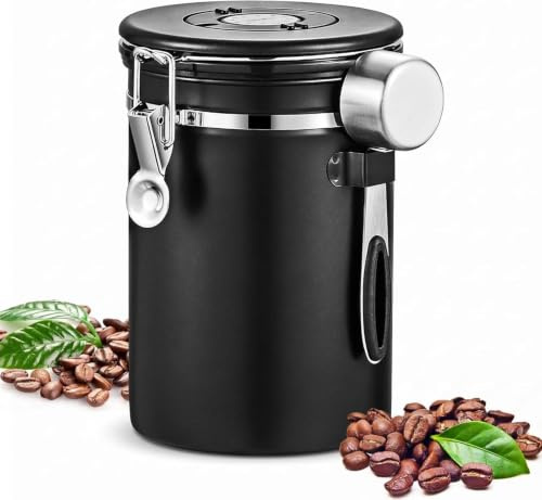 **Lufttät kaffedosa i 304 rostfritt stål, 1,8L vakuumförsluten förvaringsburk med sked, borste och datumindikator – perfekt för te, nötter, kakao**
