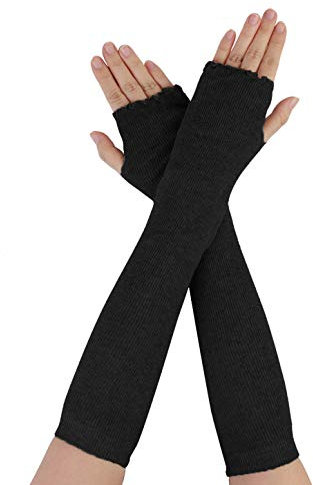 sourcing map Damen Ellenbogen Länge Dehnbar Arm Wärmer Fingerlos Handschuhe Herbst Winter Schwarz