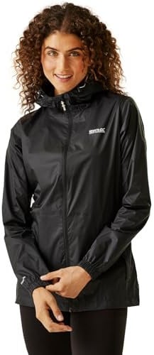 Regatta Damen Jacke Funktionsjacke Outdoorjacke Regenjacke Pack It III, Farbe:Schwarz, Artikel:-800 Black, Größe:46