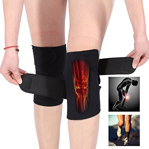 Turmalin-Knieunterstützung, selbsterhitzende Knieband-Ärmelpolster, zur Linderung von Gelenkschmerzen, Wiederherstellung von Verletzungen mit verstellbaren Gurten für Wandern, Fußball, Basketball, Lau